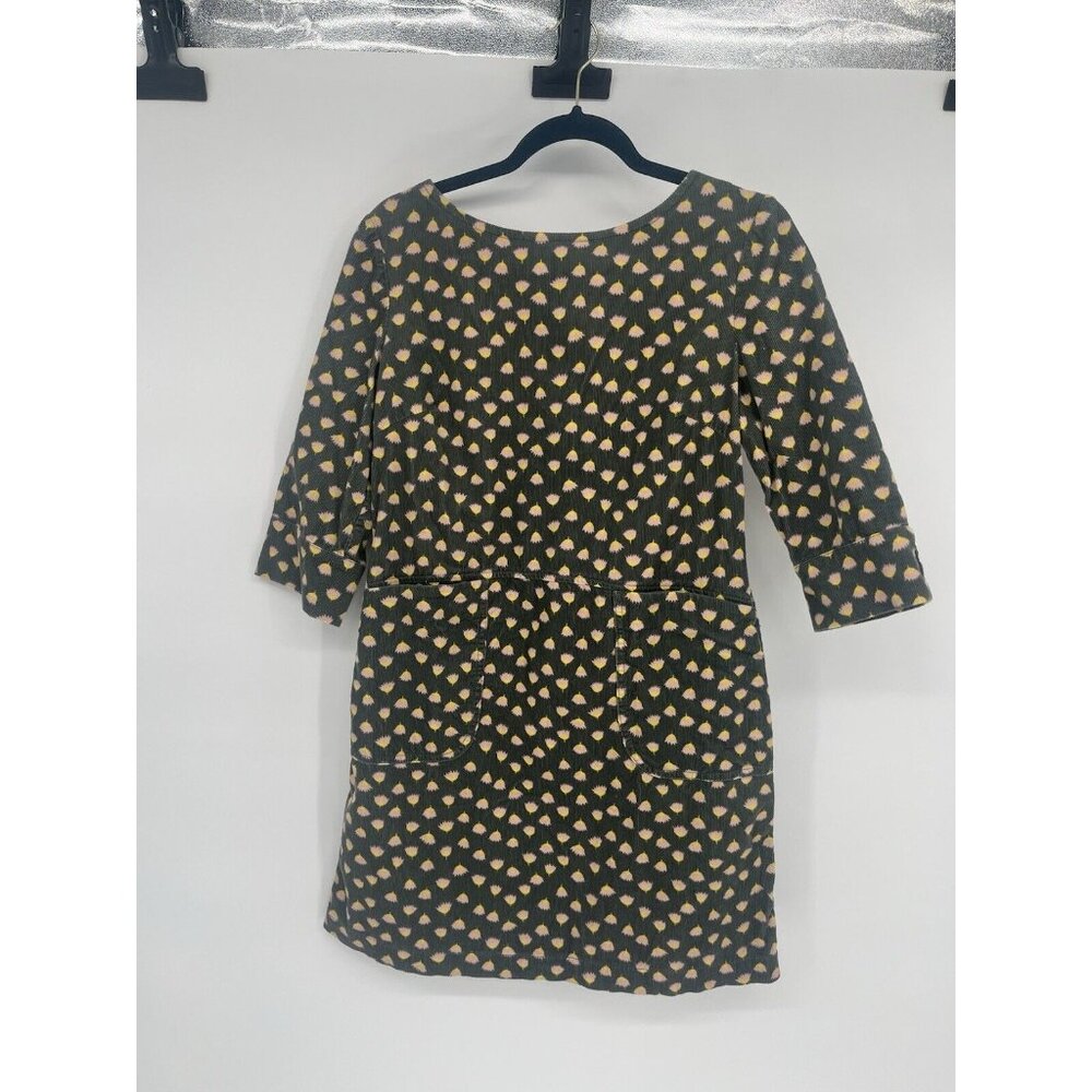 Boden Coraline Corduroy Dress Green Floral Size 6P Knee Length Pockets